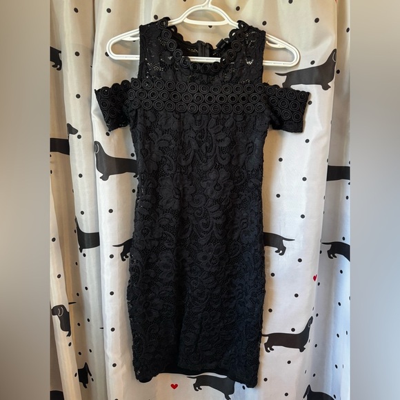 Black Sheath Mini Dress with Cold Shoulder Cap Sleeves - Picture 1 of 3